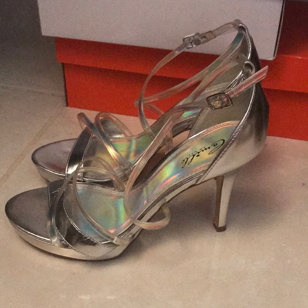 Silver strapped prom/evening heels